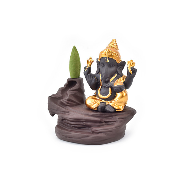 Brûleur d'encens en céramique doré à contre-courant Ganesha à contre-courant Smog