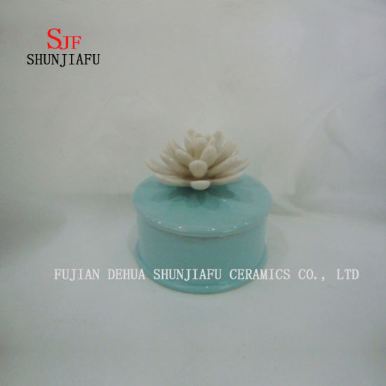 Boîte à bijoux en céramique avec couvercle fleur rose bleue