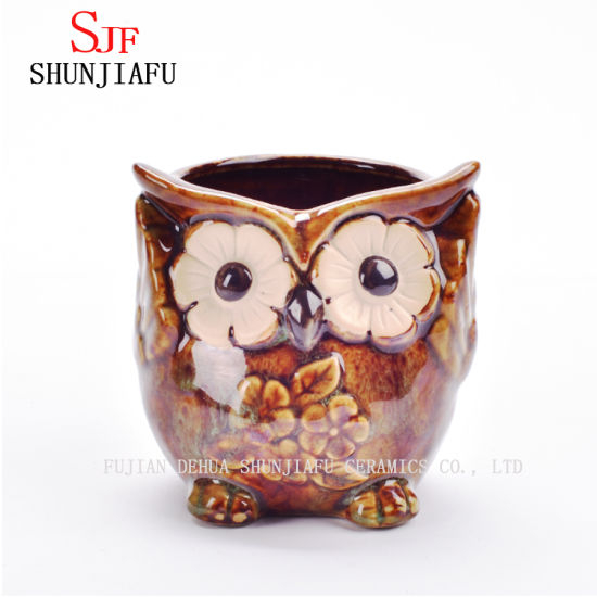 Pot de fleurs animal en porcelaine de jardinière de hibou de dessin animé en céramique / B
