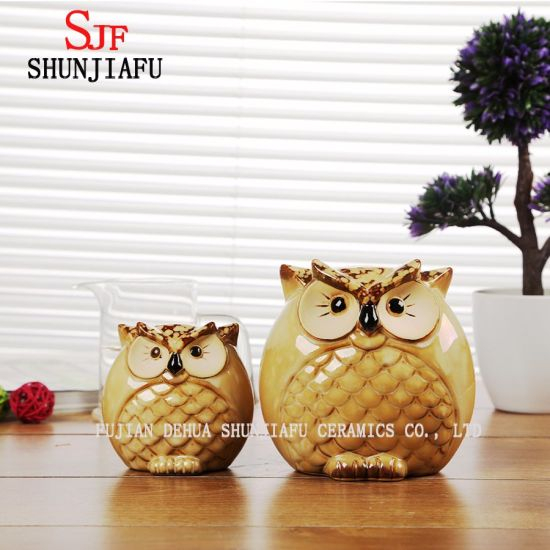 2 pièces / ensemble petite décoration artisanale en céramique de hibou