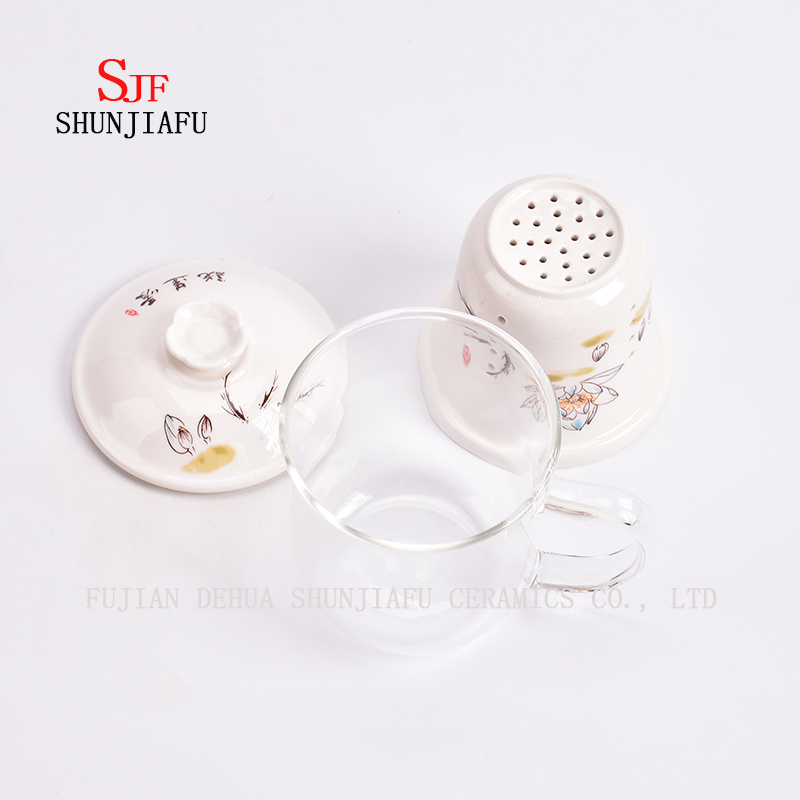 Tasses en c&eacute;ramique Tasse &agrave; th&eacute; en verre &agrave; double paroi Tasse transparente cr&eacute;ative Ensemble de trois pi&egrave;ces avec filtre et couvercle Tasses &agrave; th&eacute; &agrave; fleurs de Rose Tasse en c&eacute;ramique en verre