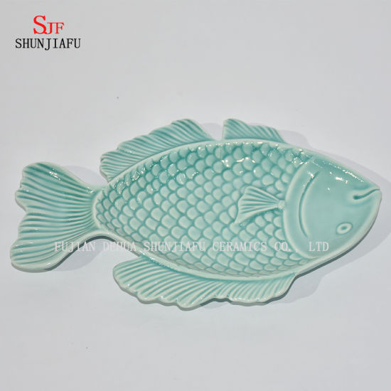 Assiettes de vaisselle en céramique de vinaigre de plat de poisson-série Ocean / B