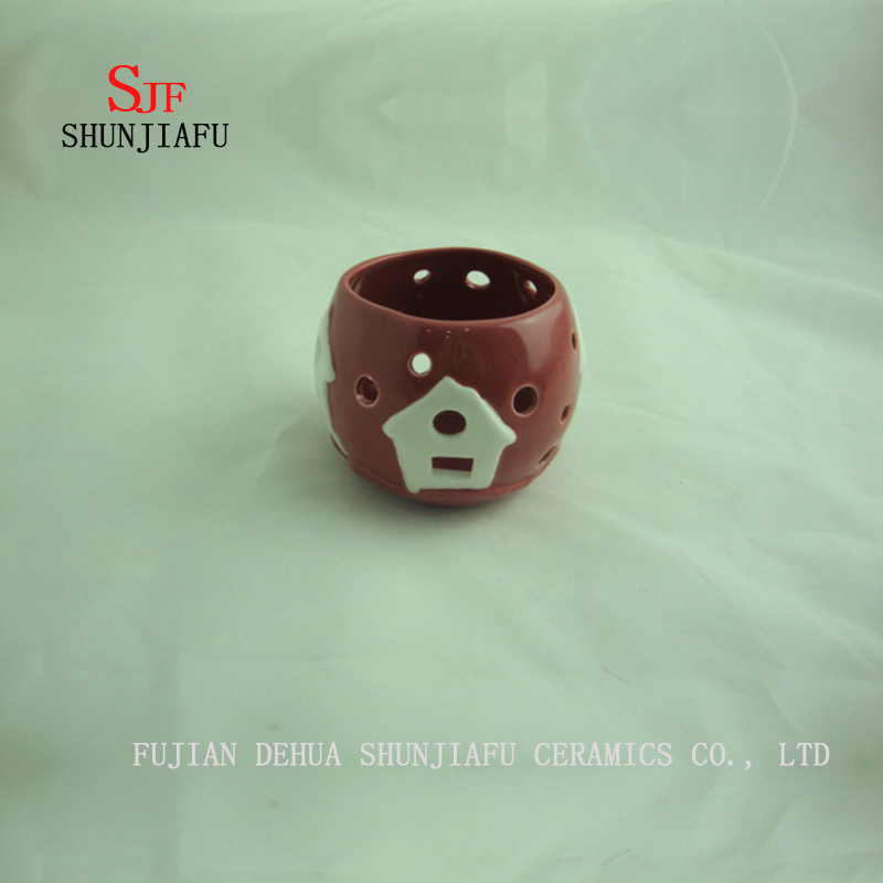 Bougeoir en c&eacute;ramique pour bougie, couleur rouge / a