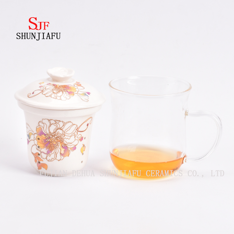 Tasse &agrave; th&eacute; fleur en verre filtre en c&eacute;ramique 400 ml