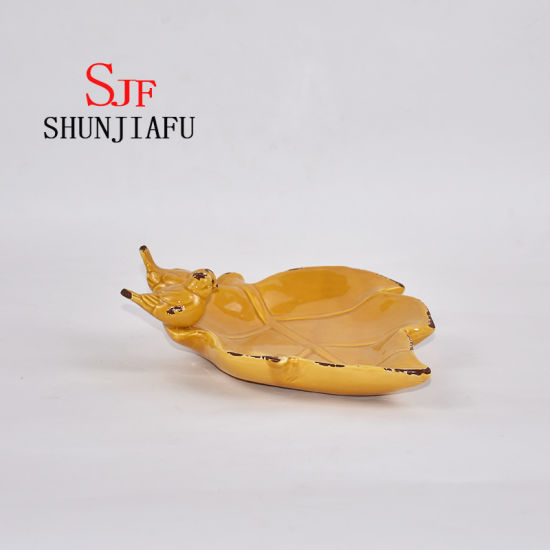 Assiettes en forme de feuille d'érable en céramique, plat décoratif avec oiseaux