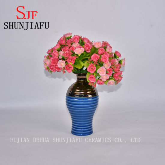 Petit vase à fleurs en céramique de style haut de gamme pour la décoration de la maison (bleu)