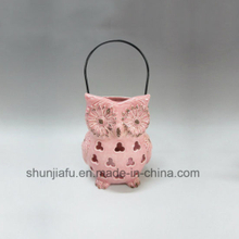 Lanterne porte-bougie chauffe-plat en céramique rose hibou.
