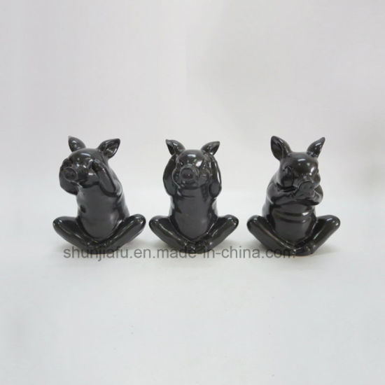 Matériau céramique - Trois petits cochons blanc et noir