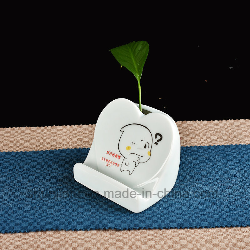 Support de t&eacute;l&eacute;phone portable de type vase en c&eacute;ramique dessin &agrave; la main