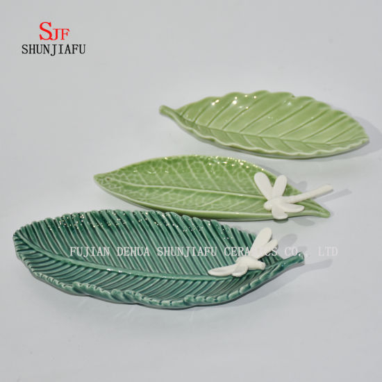 Assaisonnements en céramique assiettes apéritif, vaisselle de bol de soucoupes en porcelaine multicolore (forme de feuille)