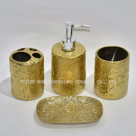 Ensemble d'accessoires de salle de bain en céramique de galvanoplastie, 4 pièces, gobelet, porte-savon et distributeur