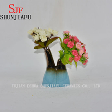 Vase à fleurs en céramique, bleu clair avec assortiment taupe