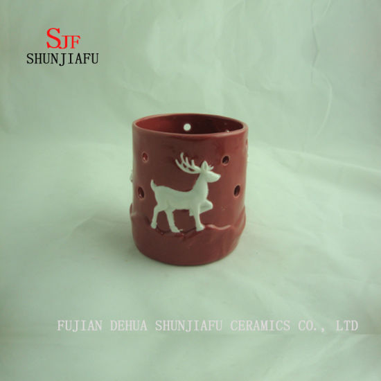 Bougeoir en céramique de tasse de bougie de modèle de cerf pour des lumières de thé, taille de couleur rouge 3