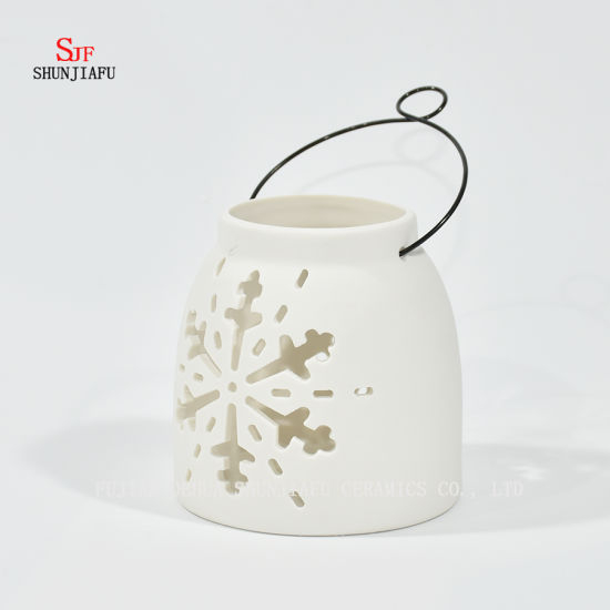 Lanterne de tempête de lampe de thé en céramique blanche