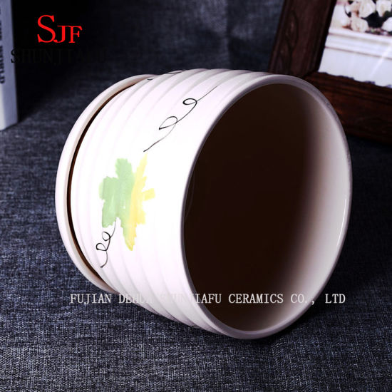 Feuille Patten Design Plant Pots De Fleurs Soucoupes Attachées Pots En Céramique