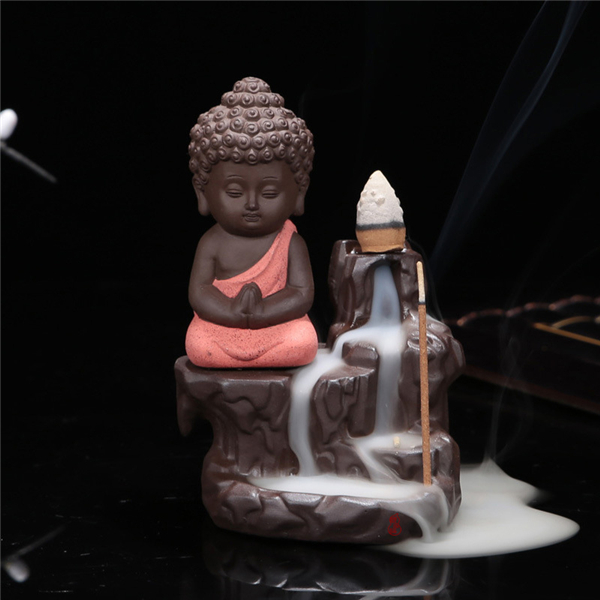 Encens en céramique brûleur d'encens tour de reflux cônes porte-bâtons en céramique porcelaine bouddha moine attrape-cendres - bleu