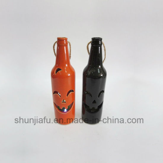 Décorations d'Halloween en céramique en forme de bouteille de vente chaude avec fonction LED