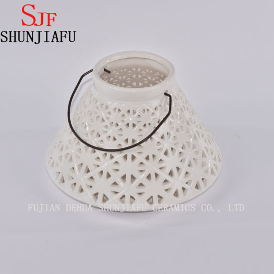 Lanterne porte-bougie en forme de ventilateur en céramique 8,8 '