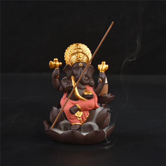 Gueues de style assis ganesha brûleur encens en céramique brûleur de brûleur 