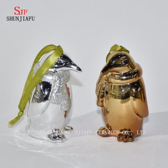 Pingouin mignon pour la famille / bureau / café / décoration de festival / galvanoplastie en céramique / B