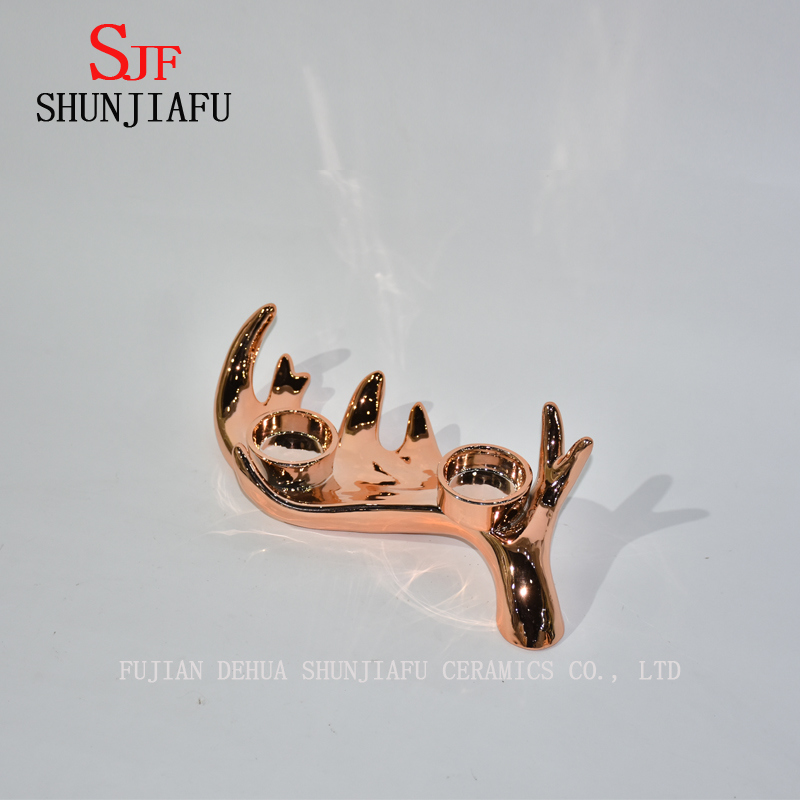 Galvanoplastie support de bougie de cerf en c&eacute;ramique pour la d&eacute;coration &agrave; la maison / Festival de No&euml;l