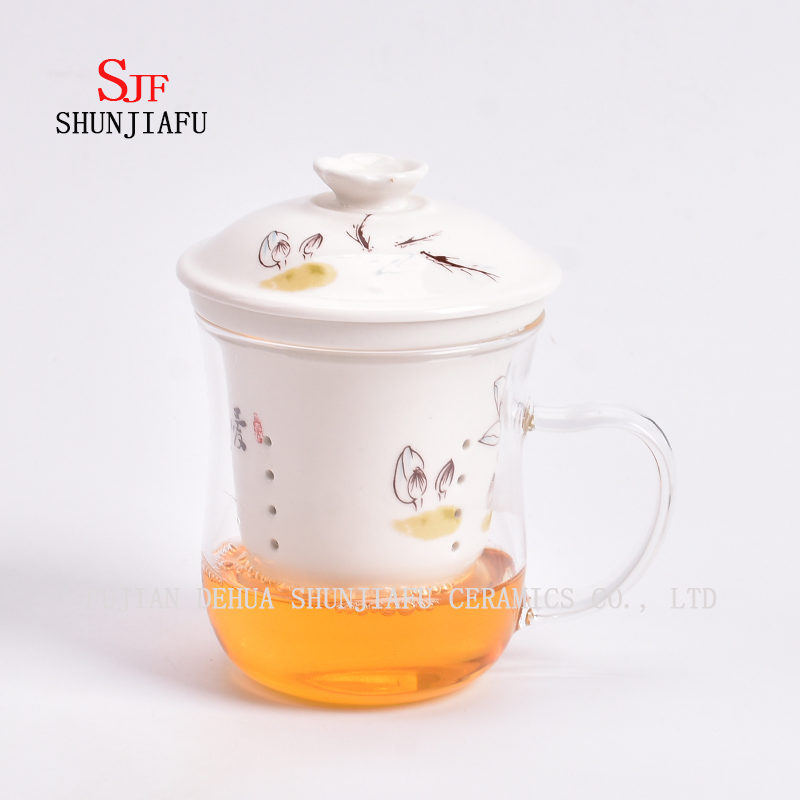 Tasses en c&eacute;ramique Tasse &agrave; th&eacute; en verre &agrave; double paroi Tasse transparente cr&eacute;ative Ensemble de trois pi&egrave;ces avec filtre et couvercle Tasses &agrave; th&eacute; &agrave; fleurs de Rose Tasse en c&eacute;ramique en verre