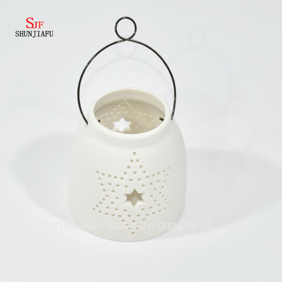 Lanterne de tempête de lampe de thé en céramique blanche
