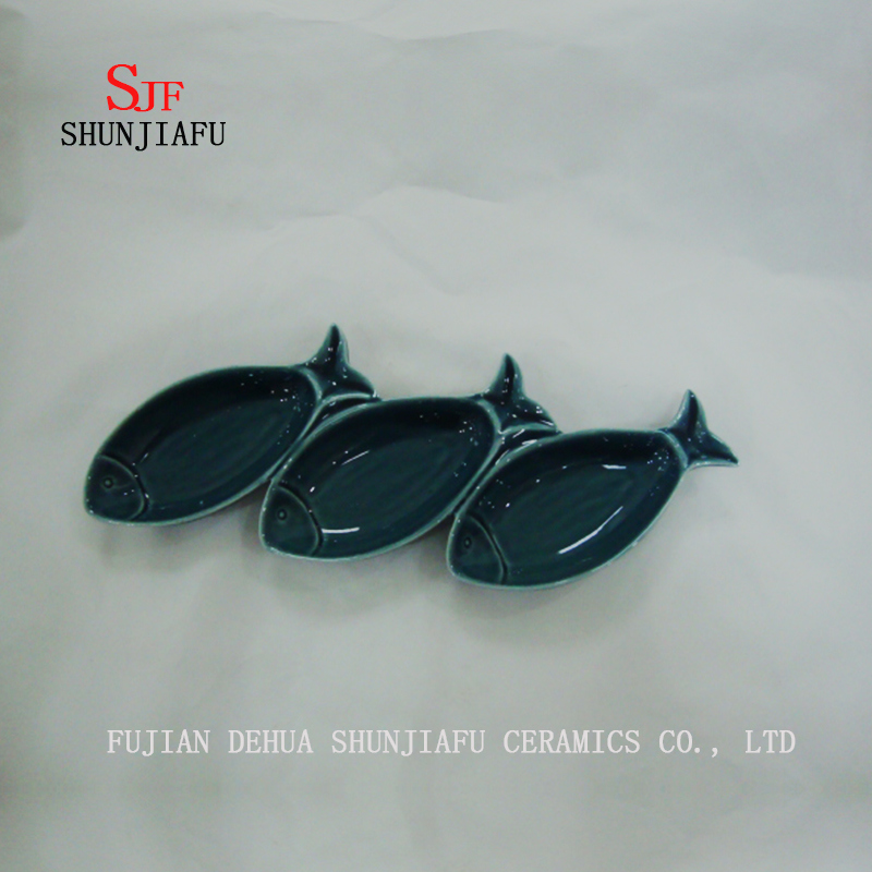 Stock Show 3PCS plaques en c&eacute;ramique polyvalentes R, soucoupes en porcelaine multicolore bol ensemble de vaisselle pour vinaigre / salade sauce soja / Wasabi / Chili Oil-Ocean Series