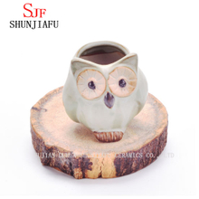 Mini pot de fleur hibou en céramique artisanal