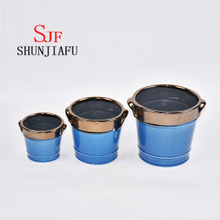 Lot de 3 pots de fleurs en céramique émaillés de couleur bleue