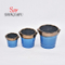 Lot de 3 pots de fleurs en céramique émaillés de couleur bleue