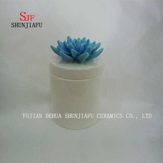 Nouvelle boîte à bijoux fleur bleue ronde faite à la main