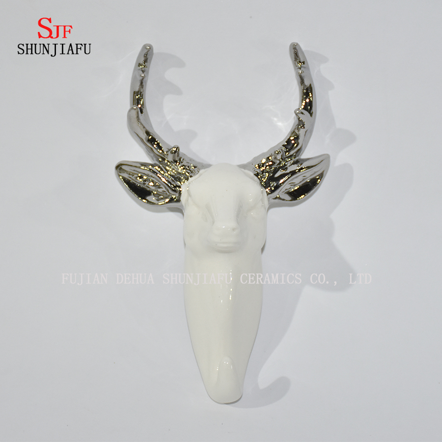 D&eacute;coration en c&eacute;ramique de d&eacute;cor de mur de t&ecirc;te de cerf de taxidermie / corne d'antilope de galvanoplastie