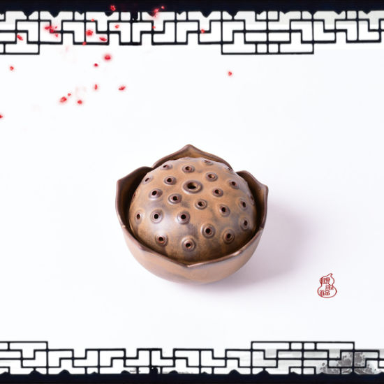 Porte-encens en poterie en forme de feuille de lotus