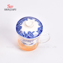 Gobelet à café de crépine à thé en verre à double paroi de 400 ml, tasses à thé en verre avec couvercle