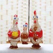 Lot de 3 figurines de coq émaillées en céramique dodues Originality Family