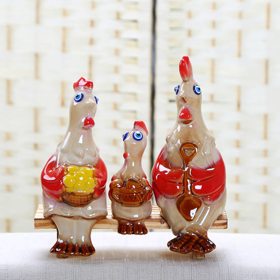 Lot de 3 figurines de coq émaillées en céramique dodues Originality Family
