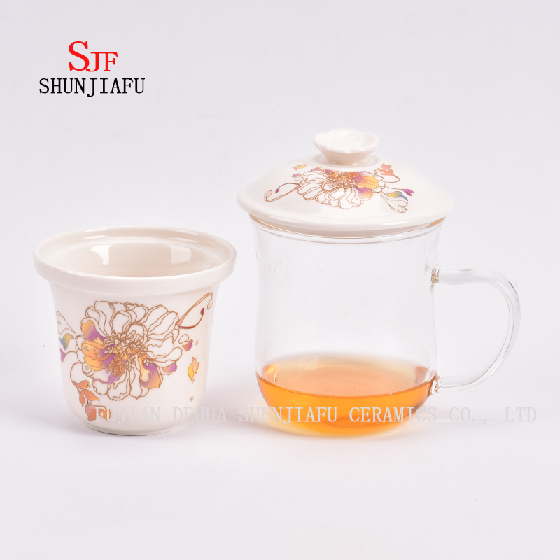 Tasse &agrave; th&eacute; fleur en verre filtre en c&eacute;ramique 400 ml