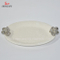 Plat en porcelaine blanche trois petites soucoupes tartan pour apéritif, dessert, salade, collation, sushi, fruits, pain
