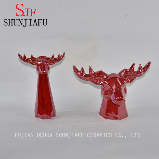 Tête d'antilope en céramique pour la décoration de la maison finition émaillée rouge