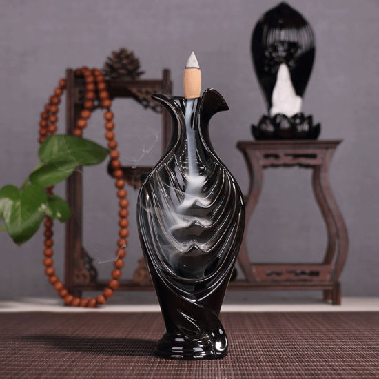 Brûleur d'encens à reflux de fumée en forme de vase en céramique