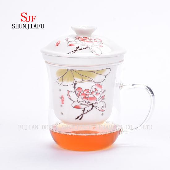 Plus de style et de couleurs Tasse de thé de fleur de ménage de bureau en céramique, 400 ml