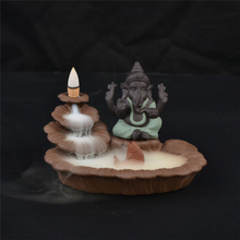 Porte-bâton vert Ganesha Backflow brûleur d'encens éléphant dieu emblème de bon augure et vase en verre succès cône en céramique encensoir décor à la maison