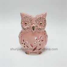Photophore hibou en céramique rose
