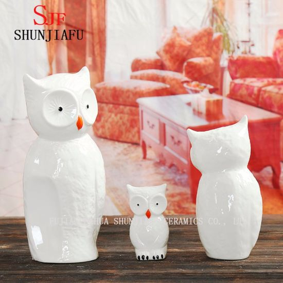 3 PCS / Set décoratifs décoratifs en céramique blanche créative de hibou décoratifs à la maison ornements