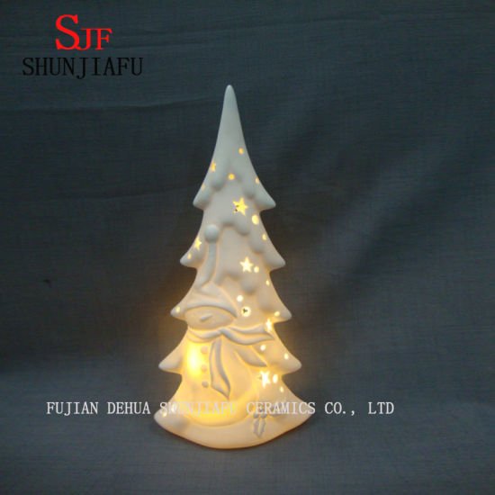 Sapin de Noël en céramique émaillée blanche. LED / arbre de mariage