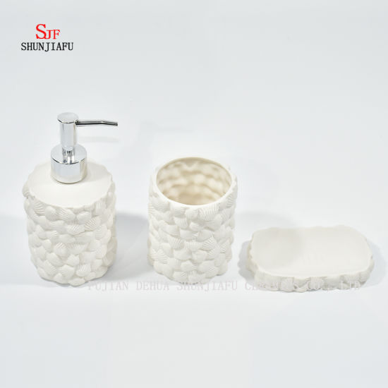 Ensemble d'accessoires de salle de bain en céramique blanche de 3 pièces /, gobelet, porte-savon et distributeur