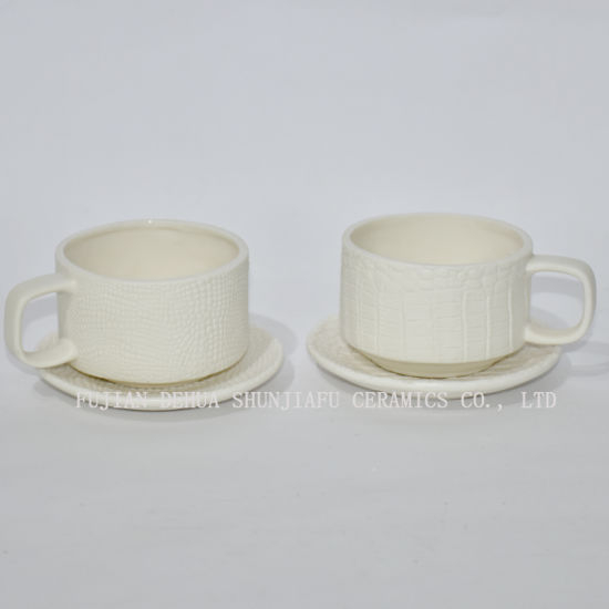 Tasses à café en céramique Shunjiafu avec soucoupe, blanc