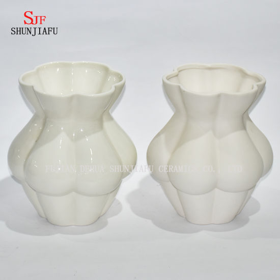 5 conception / créative céramique blanche poterie Art nu corps féminin fleur Statue Vase ornements / pot de fleurs