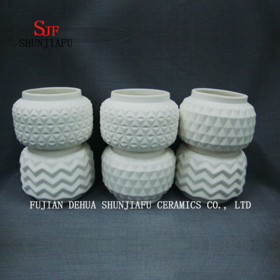3 styles / vase géométrique fait main, pot de fleurs en céramique blanche / L